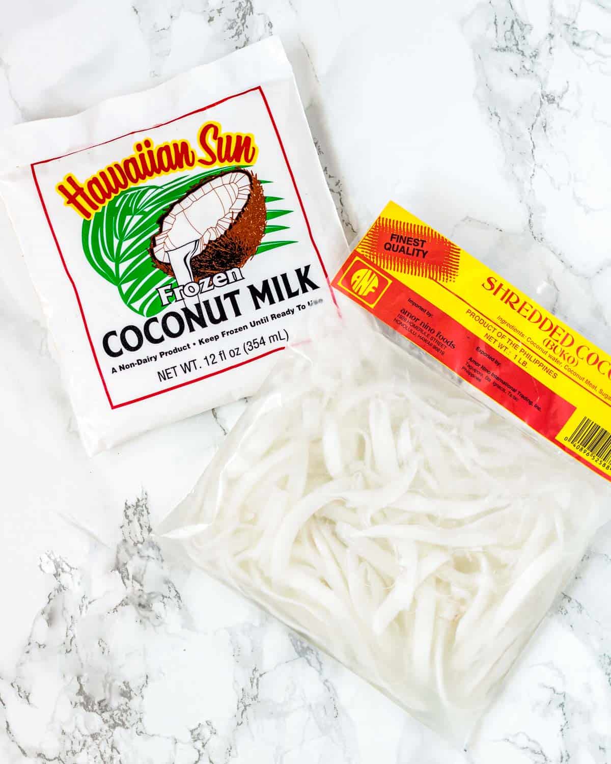 Young coconut meat and frozen coconut milk.