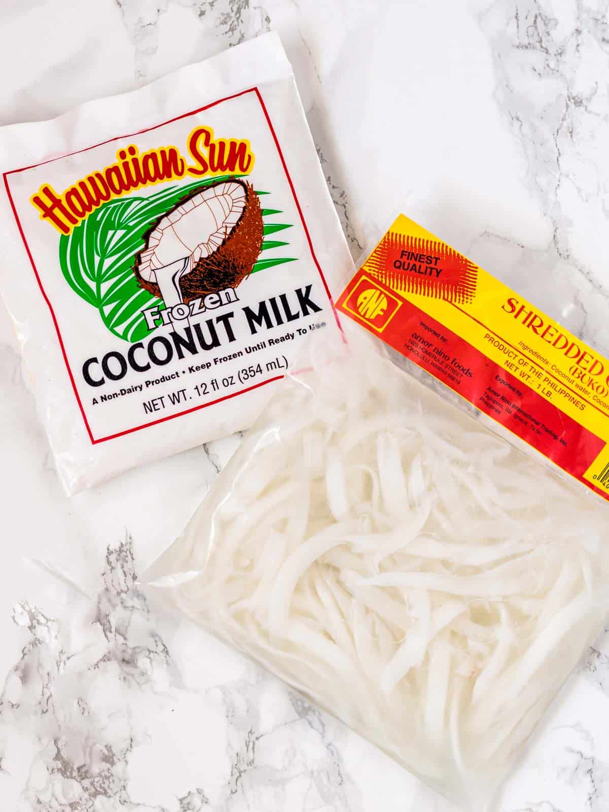 Young coconut meat and frozen coconut milk.