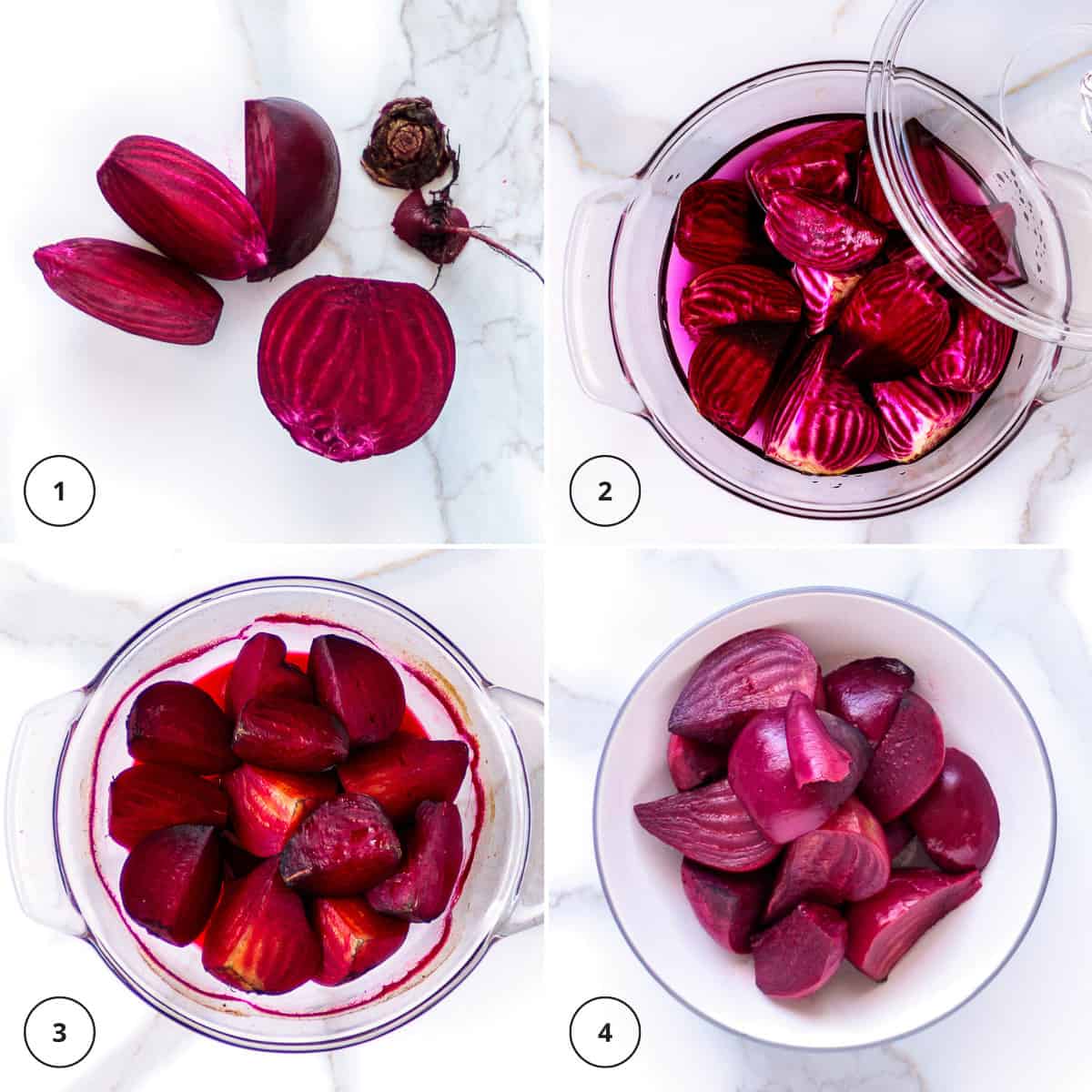 Cut beets into wdges, add water and roast in a covered dish.