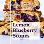 Juicy blueberries inside flaky veagn scones.