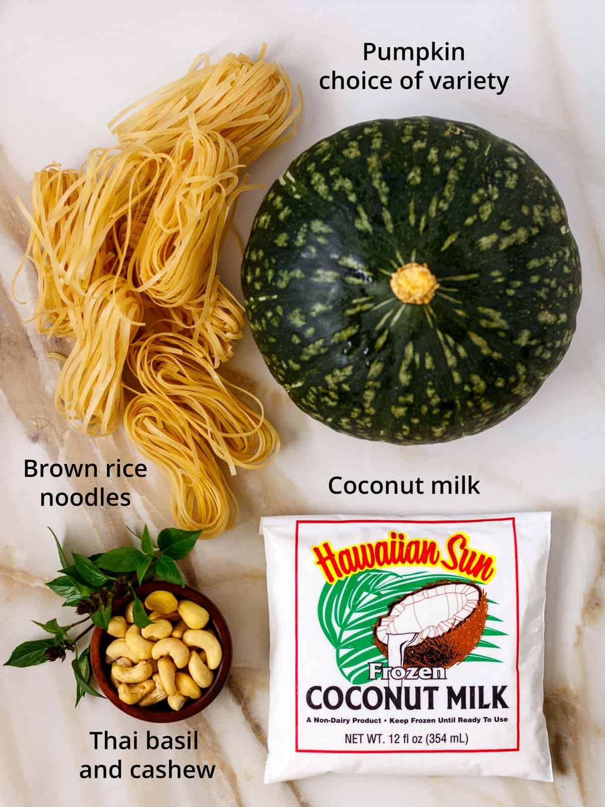 Main ingredients for coconut milk pasta.