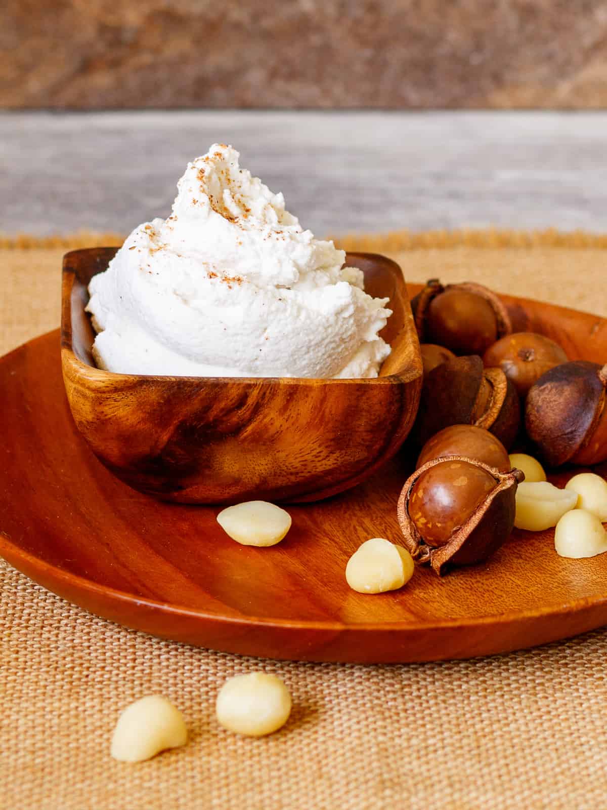 Fluffy ricotta cheese made from macadamia nuts.