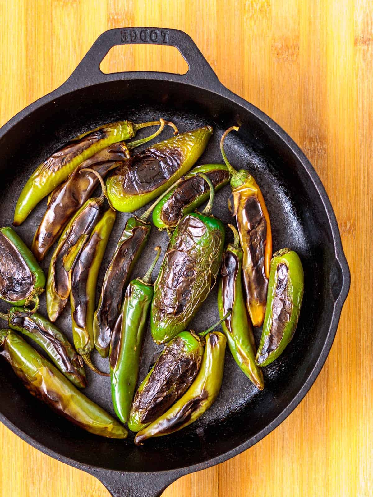 Fire roasted whole green chilis.