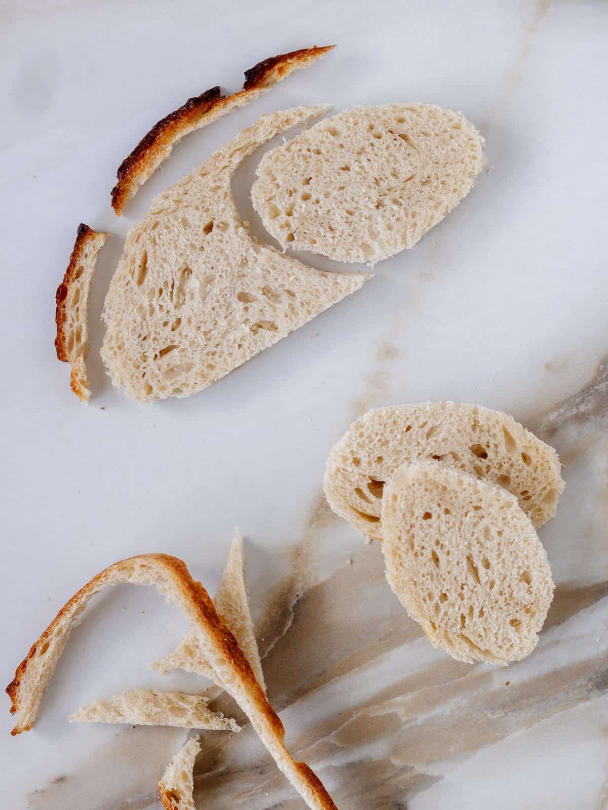 How to cut crostini from sourdough bread slices.