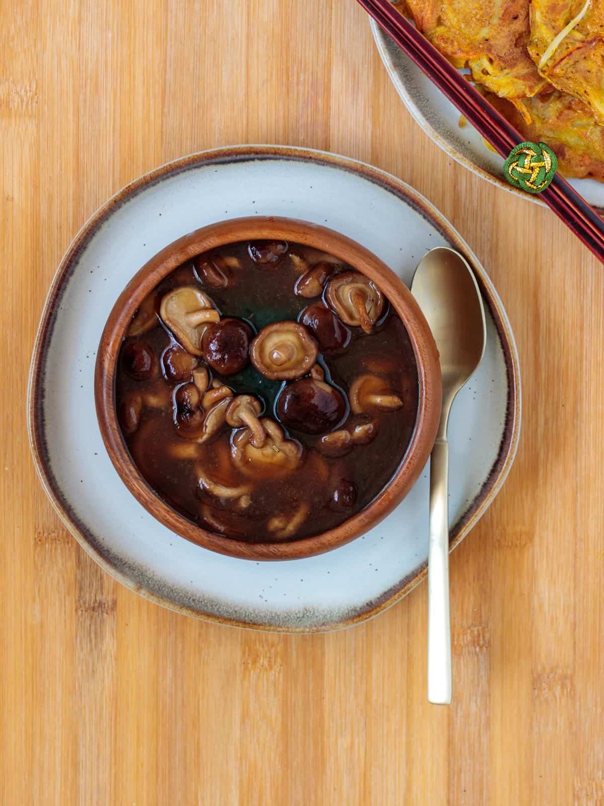 Baby shiitake mushroom sauce thickened with arrowroot.