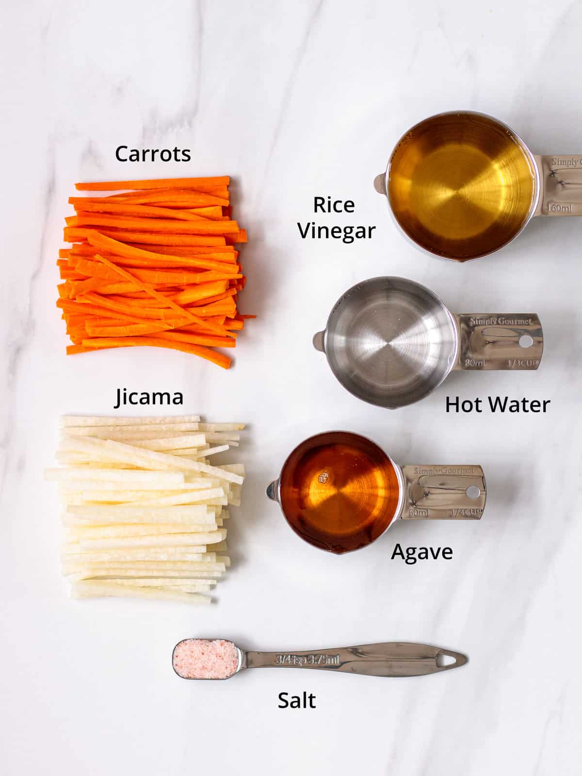 Julienne carrots, jicama and marinade ingredients.