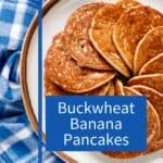 Buckwheat banana pancakes spiraled on a plate.