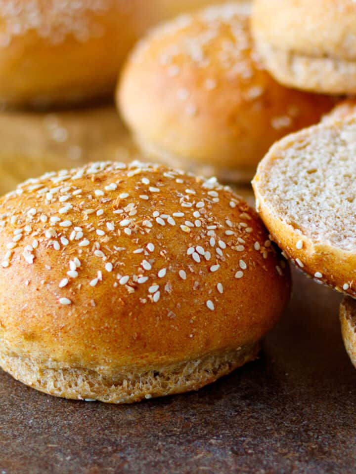 Whole grain flour hamburger bun recipe.