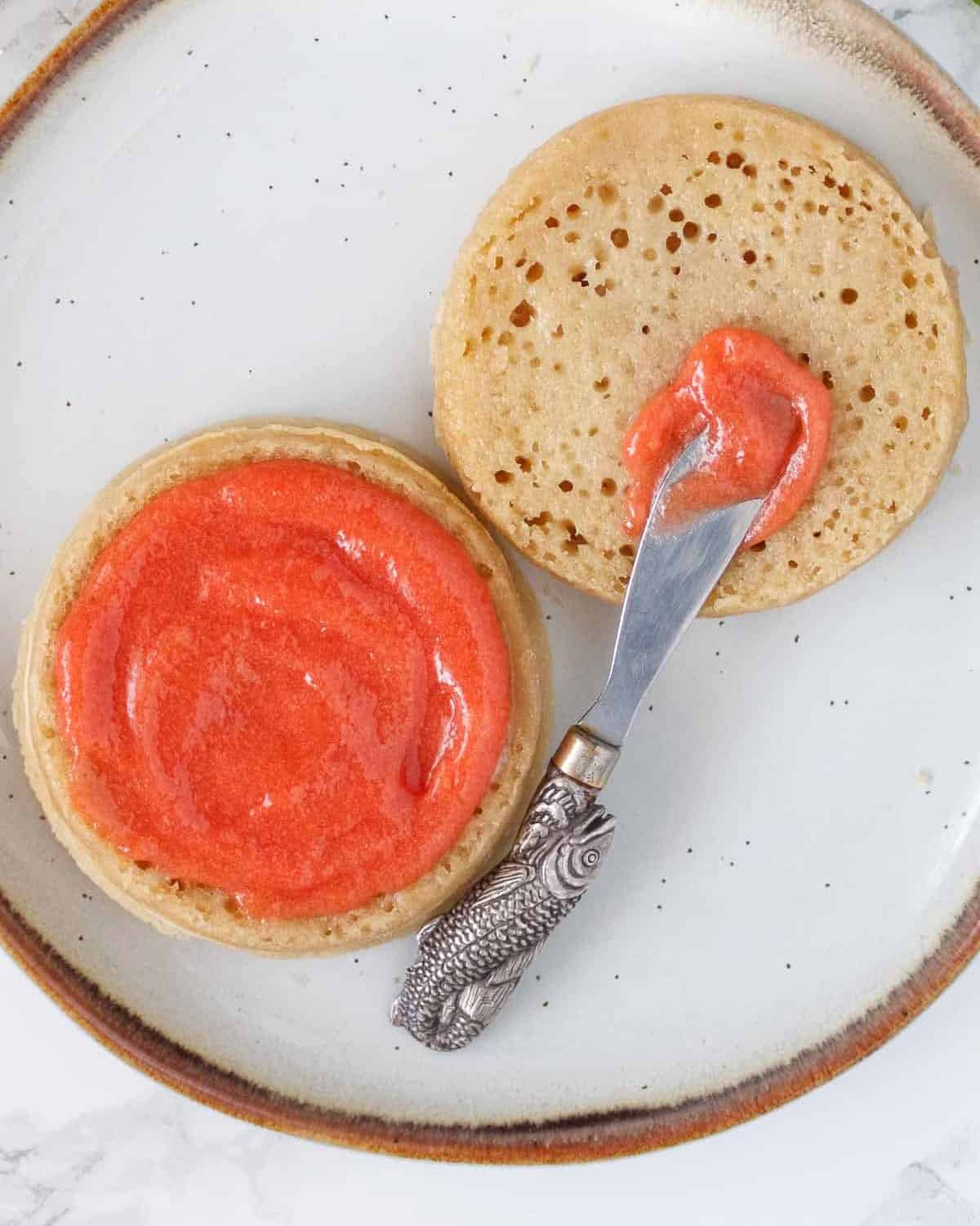 Crumpet with guava jam.