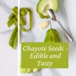 Peeled, sliced and seeded chayote squash.