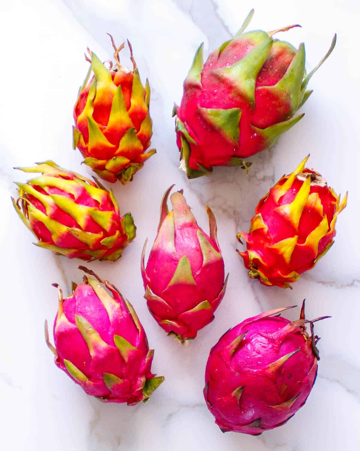 Multi-colored whole pitaya.