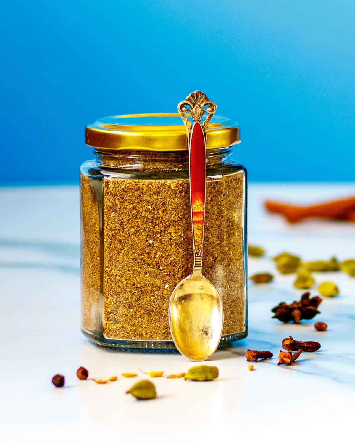 Jar of ground Indian spices for tea.