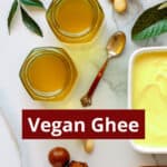 Pinterest graphic with image of vegan ghee in jars.