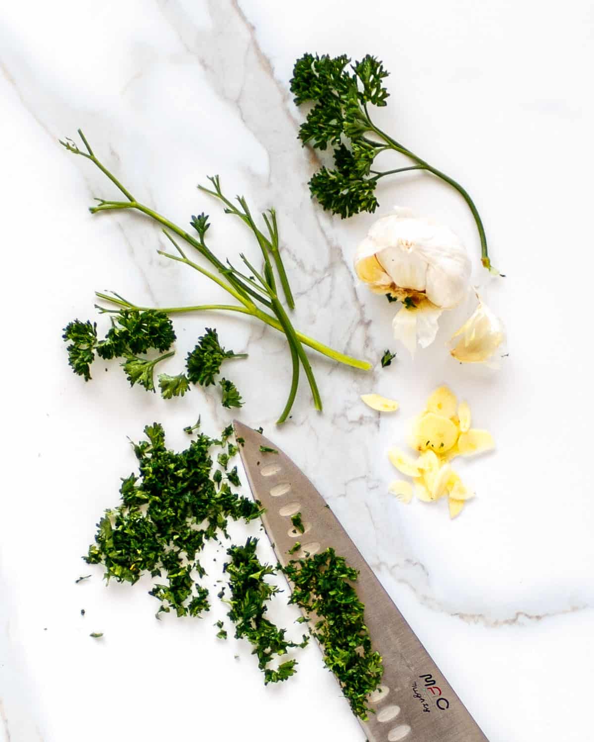 Remove parsley stems before mincing parsley.