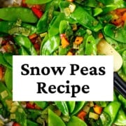 Sauteed snow peas in a skillet.